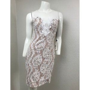 Haute Monte Dress White Lace Bodycon Large Nude